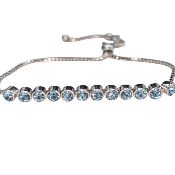 Light Blue Crystal Silver Tone Box Chain Adjustable Pull Bracelet - Picture 2 of 4